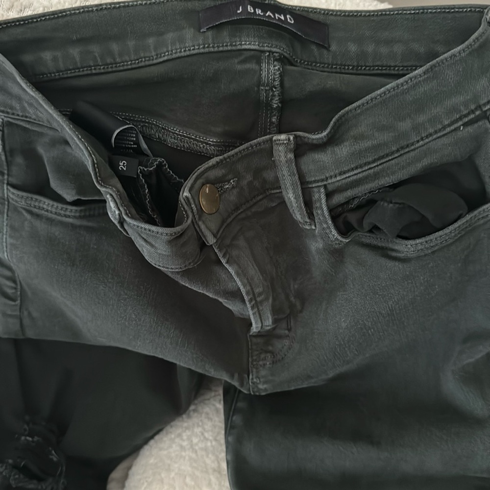 J brand alana dark green ripped jeans